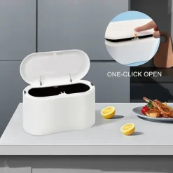 Clearance Skrivbords papperskorg, papperskorg för skrivbord med lock och 4 rullar soppåsar, bärbar papperskorg, mini soptunna [CO]