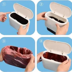 Clearance Skrivbords papperskorg, papperskorg för skrivbord med lock och 4 rullar soppåsar, bärbar papperskorg, mini soptunna [CO]