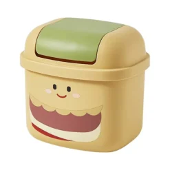 Hot Skrivbords papperskorg Söt Kontorsavfall Papperskorg Kreativa Förvaringskorgar Vardagsrum Sovrum Papperskorg Hushålls Sopkorg med Lock (Gul)