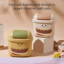 Hot Skrivbords papperskorg Söt Kontorsavfall Papperskorg Kreativa Förvaringskorgar Vardagsrum Sovrum Papperskorg Hushålls Sopkorg med Lock (Gul)