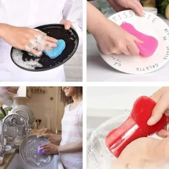 Hot Skrubber Silikonsvamp Multipurpose Silikonskurdyna Diskborste Badrum Frukt Grönsaksskrubber Kökstillbehör 4st