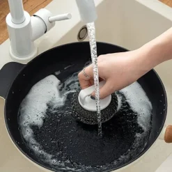 Hot Skrubbsvamp med handtag, rostfritt ståltrådsbollssvamp