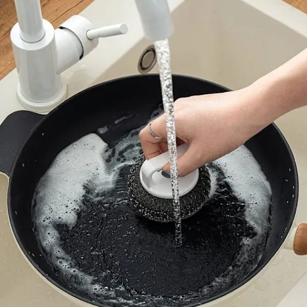 Hot Skrubbsvamp med handtag, rostfritt ståltrådsbollssvamp