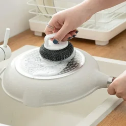 Hot Skrubbsvamp med handtag, rostfritt ståltrådsbollssvamp