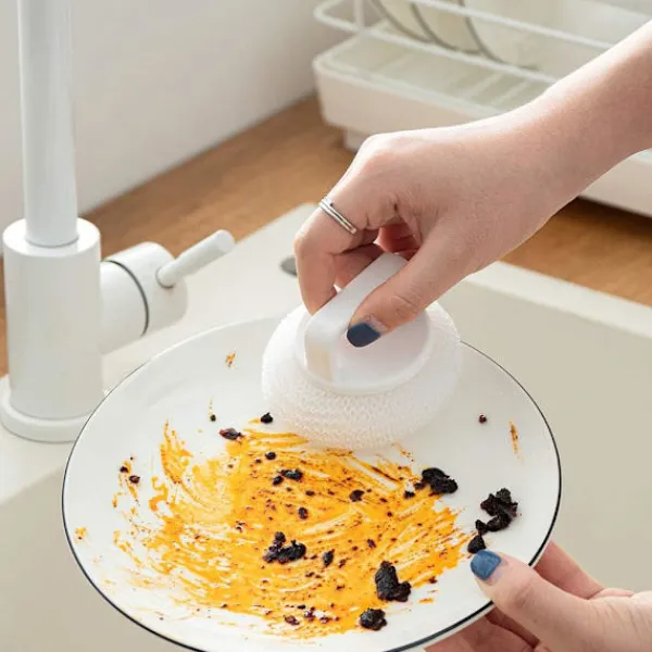 Hot Skrubbsvamp med handtag, rostfritt ståltrådsbollssvamp