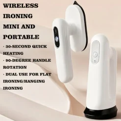 Outlet Sladdlös Handhållen Mini Strykjärn - Portabelt och hopfällbart stryksystem med 90° roterande stryksula och litiumbatteri (ingen kontakt krävs), vit. | Fyndiq White