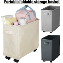 Best Slim Laundry Basket with Wheels Large Capacity Strong Load-Bearing Foldable Design Dirty Clothes Hamper Dark Gray