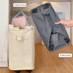 Best Slim Laundry Basket with Wheels Large Capacity Strong Load-Bearing Foldable Design Dirty Clothes Hamper Dark Gray