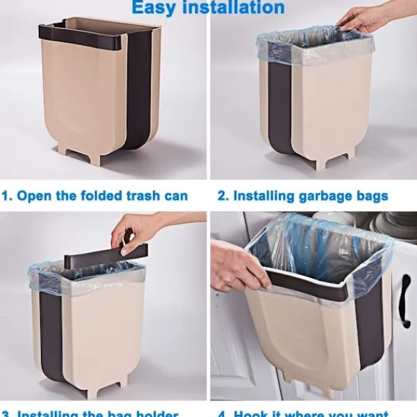 Hot *Sällsynt pärlfällbar kökssopkorg-9L Kökssopkorg med skåpsdörr, Brun, Stor*