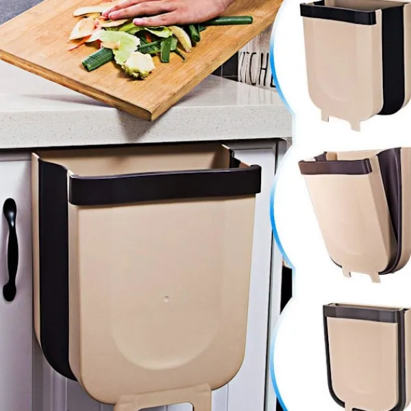 Hot *Sällsynt pärlfällbar kökssopkorg-9L Kökssopkorg med skåpsdörr, Brun, Stor*