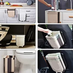 Hot *Sällsynt pärlfällbar kökssopkorg-9L Kökssopkorg med skåpsdörr, Brun, Stor*