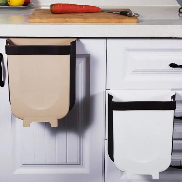 Hot *Sällsynt pärlfällbar kökssopkorg-9L Kökssopkorg med skåpsdörr, Brun, Stor*