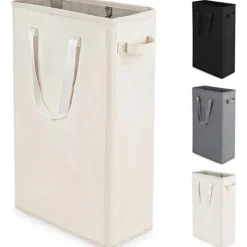 Online Smal Oxfordtyg hopfällbar tvättkorg, modern tvättuppsamlare med handtag, 45L (beige)