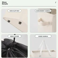 Online Smal Oxfordtyg hopfällbar tvättkorg, modern tvättuppsamlare med handtag, 45L (beige)