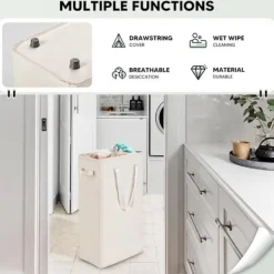 Online Smal Oxfordtyg hopfällbar tvättkorg, modern tvättuppsamlare med handtag, 45L (beige)