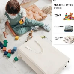 Online Smal Oxfordtyg hopfällbar tvättkorg, modern tvättuppsamlare med handtag, 45L (beige)