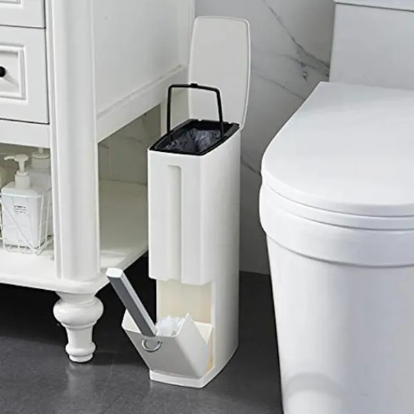 LBSS Smal papperskorg med toalettborste Slittålig toalettborste för badrum White