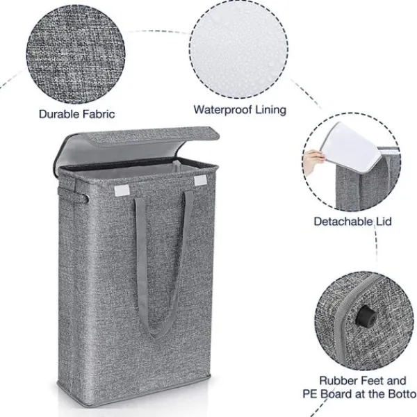 Hot Smal tvättkorg med lock - vikbar, smal förvaringskorg