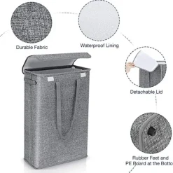 Discount Smal tvättkorg med lock, hopfällbar smal förvaring