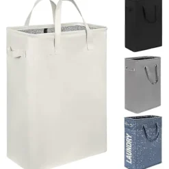 Online YIXI Smal tvättkorg Slank tvättkorg med fällbart handtag Smutskläder Bärbar smal tvättkorg Organiseringslådor (55 cm, Beige