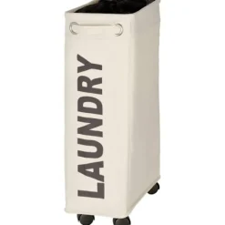 Outlet smal tvättkorg, tvättkorg på hjul, Corno beige, Polyester, 43 l, 18,5 x 60 x 40 cm