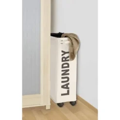Outlet smal tvättkorg, tvättkorg på hjul, Corno beige, Polyester, 43 l, 18,5 x 60 x 40 cm