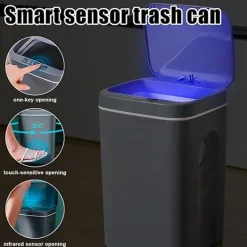 Sale Smart Induktionsberöringsbar Soptunna Självförslutande Självbytande Papperskorg Automatisk Öppningsbart Lock Kompatibel med Three-mode Black 14L