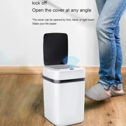 Sale LBSS Smarts Sensor papperskorg med lock Stor kapacitet Slitstark papperskorg för badrum Toalett White