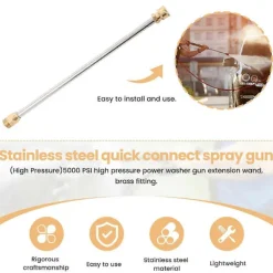 Snabbkoppling i rostfritt stål, spolrör för högtryckstvättar, ersättningsrör, 16 tum, 5000 Psi Silver