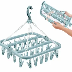 Discount Sock Dryer med 32 klädnypor, hopfällbar strumptork, bärbar hopfällbar fyrkantig galge, roterbar torkställning, galge strumptork för strumpor, underkläder (blå) | Fyndiq