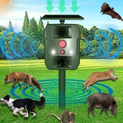 Sale INF Solcellsdriven skadedjursskrämma med ultraljud, rörelsesensor och ljud