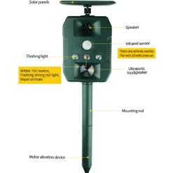 Sale INF Solcellsdriven skadedjursskrämma med ultraljud, rörelsesensor och ljud