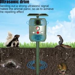 Sale INF Solcellsdriven skadedjursskrämma med ultraljud, rörelsesensor och ljud