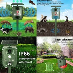 Sale INF Solcellsdriven skadedjursskrämma med ultraljud, rörelsesensor och ljud