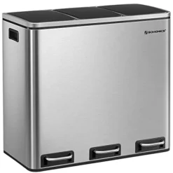 Online Pavil SONGMICS återvinningskärl, 3 x 18 L trippelkökskärl, 3-fack pedalbehållare, silver