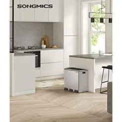 Online Pavil SONGMICS återvinningskärl, 3 x 18 L trippelkökskärl, 3-fack pedalbehållare, silver