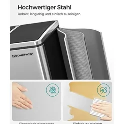 Online Pavil SONGMICS återvinningskärl, 3 x 18 L trippelkökskärl, 3-fack pedalbehållare, silver