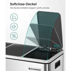 Online Pavil SONGMICS återvinningskärl, 3 x 18 L trippelkökskärl, 3-fack pedalbehållare, silver