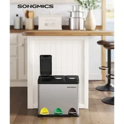 Hot Pavil SONGMICS återvinningskärl, 3-i-1 pedalkorg, 24-liters metallsoptunna, stål, silver