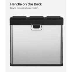 Hot Pavil SONGMICS återvinningskärl, 3-i-1 pedalkorg, 24-liters metallsoptunna, stål, silver