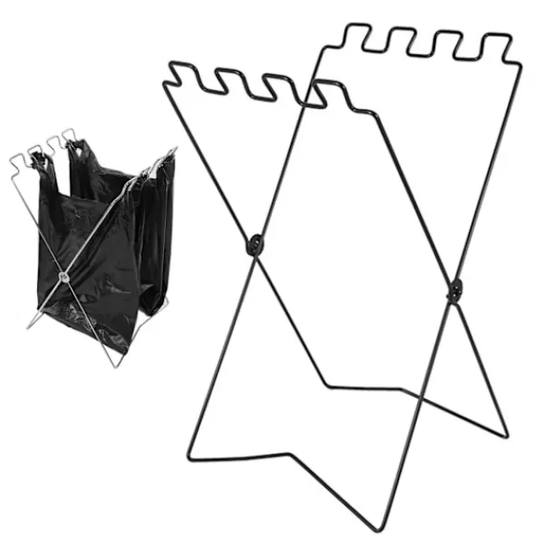 Outlet Sopbehållare i hopfällbart rostfritt stål, stativ för sopsäckar, bärbar utomhusstativ, svart