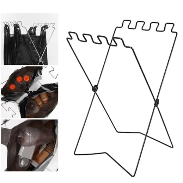 Outlet Sopbehållare i hopfällbart rostfritt stål, stativ för sopsäckar, bärbar utomhusstativ, svart