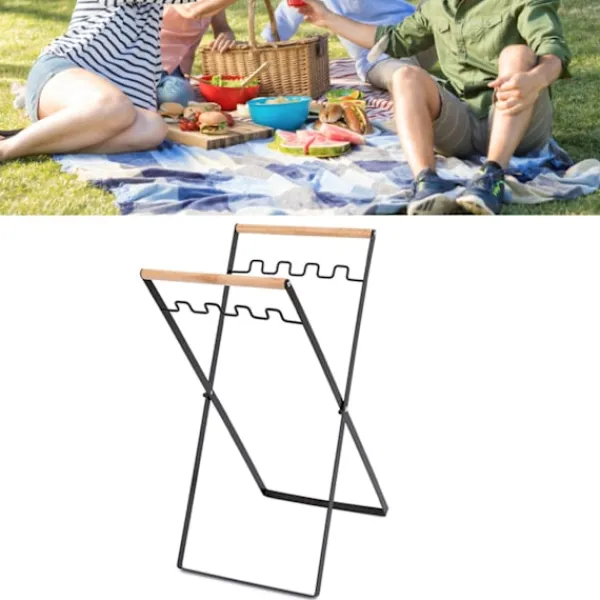 New Sopbehållare i Metall, Bärbar Sopbehållare för Utomhus, Lövbehållare för Camping, Picknick, Kök, Svart