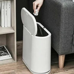 Discount Sopkorg, 10L/2,4 gallon smal plast med fällbart lock, vit sopkorg för kök, badrum, vardagsrum, kontor, smalt utrymme (vit)