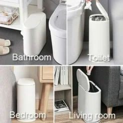 Discount Sopkorg, 10L/2,4 gallon smal plast med fällbart lock, vit sopkorg för kök, badrum, vardagsrum, kontor, smalt utrymme (vit)