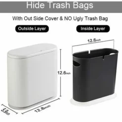 Discount Sopkorg, 10L/2,4 gallon smal plast med fällbart lock, vit sopkorg för kök, badrum, vardagsrum, kontor, smalt utrymme (vit)