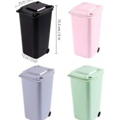 New Sopsäck för kontor, Mini papperskorg för skrivbord, Sopbehållare-set med pennställ, läppar och hjul (4-pack)