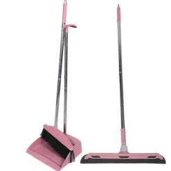 Hot Sopskyffel och kvast set golvskrapa rengöring långt handtag rengöringsset rosa
