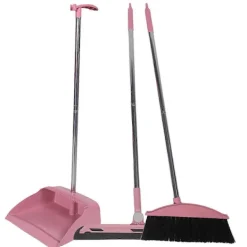 Hot Sopskyffel och kvast set golvskrapa rengöring långt handtag rengöringsset rosa