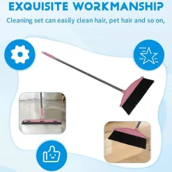 Hot Sopskyffel och kvast set golvskrapa rengöring långt handtag rengöringsset rosa